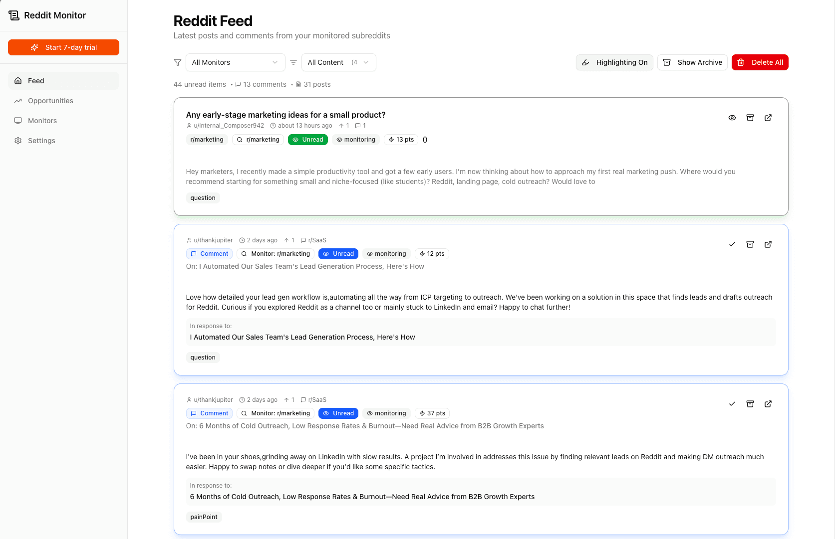 Leadion Dashboard showing real-time lead tracking
